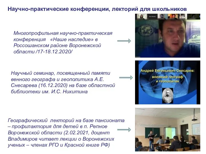 Научно-практические конференции, лекторий для школьников Научный семинар, посвященный памяти венного географа и