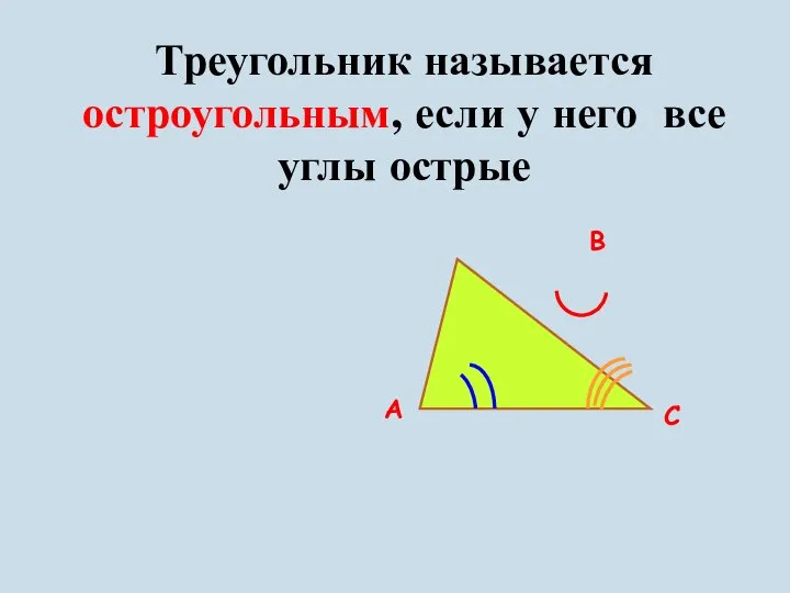 Треугольник называется остроугольным, если у него все углы острые В С А