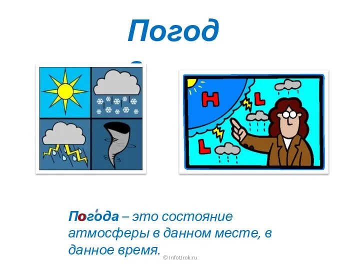 © InfoUrok.ru Погода Погода – это состояние атмосферы в данном месте, в данное время. о