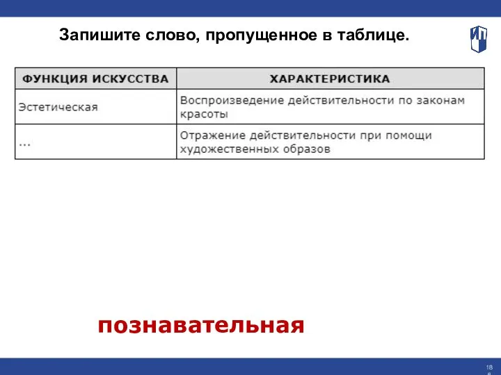 Запишите слово, пропущенное в таблице. познавательная