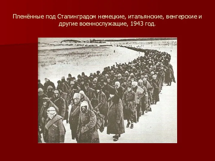 Пленённые под Сталинградом немецкие, итальянские, венгерские и другие военнослужащие, 1943 год.