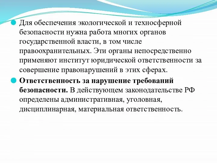 Для обеспечения экологической и техносферной безопасности нужна работа многих органов государственной власти,