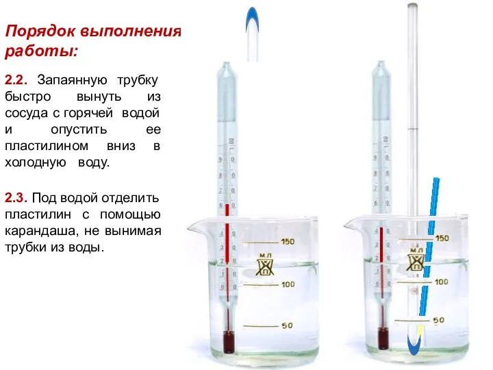 Порядок выполнения работы: 2.2. Запаянную трубку быстро вынуть из сосуда с горячей