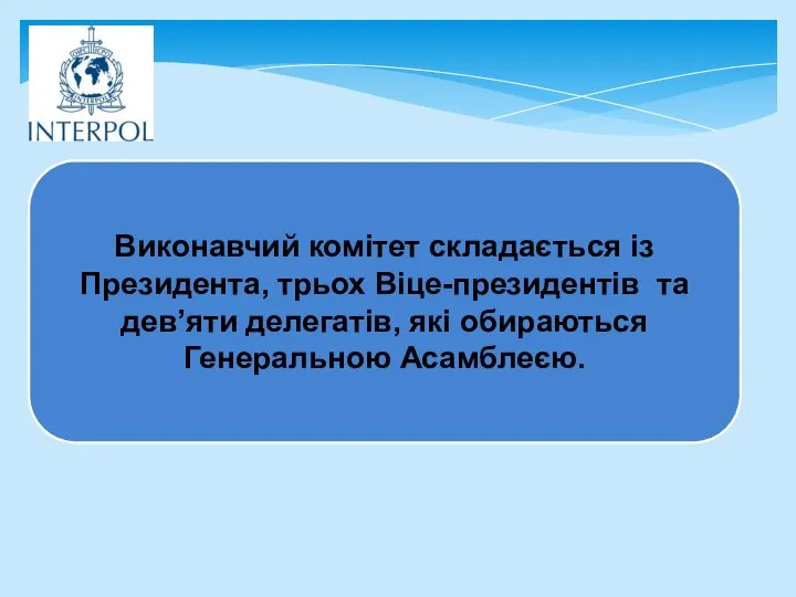 Виконавчий комітет складається із Президента, трьох Віце-президентів та дев’яти делегатів, які обираються Генеральною Асамблеєю.