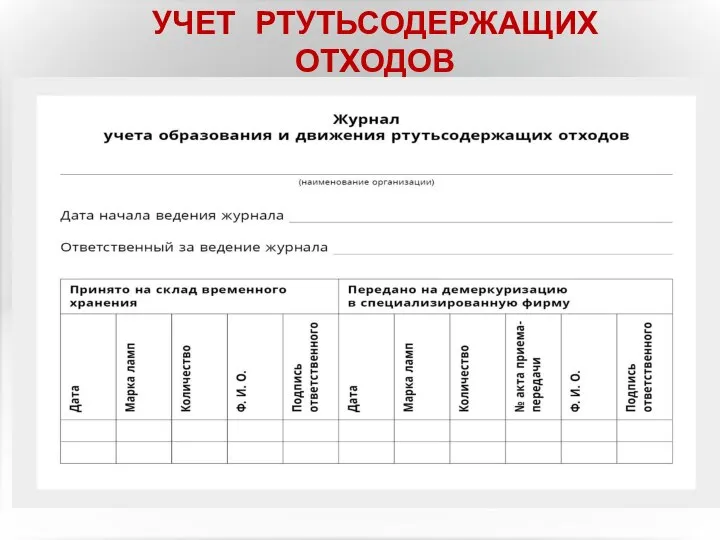 УЧЕТ РТУТЬСОДЕРЖАЩИХ ОТХОДОВ