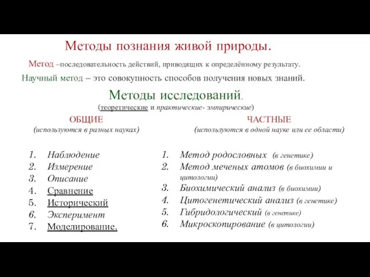 Методы исследований. (теоретические и практические- эмпирические) Наблюдение Измерение Описание Сравнение Исторический Эксперимент