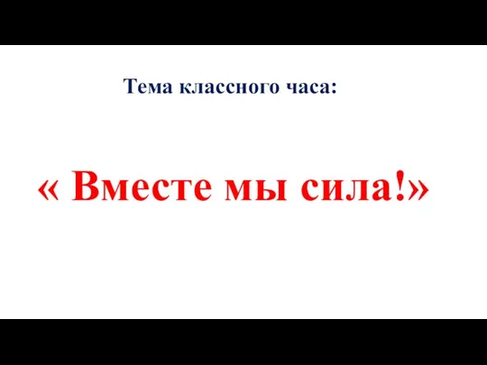 Тема классного часа: « Вместе мы сила!»