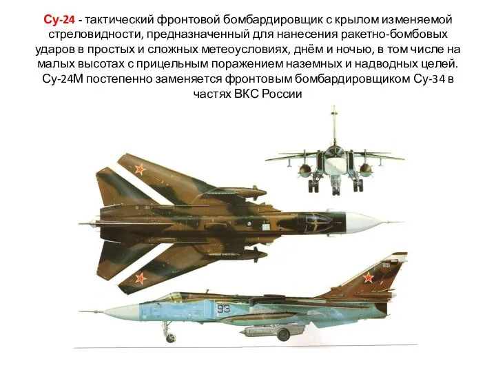 Су-24 - тактический фронтовой бомбардировщик с крылом изменяемой стреловидности, предназначенный для нанесения