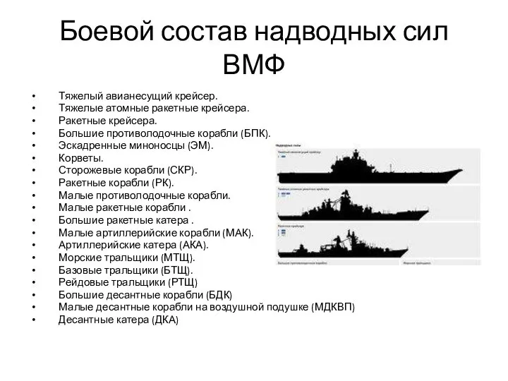 Боевой состав надводных сил ВМФ Тяжелый авианесущий крейсер. Тяжелые атомные ракетные крейсера.