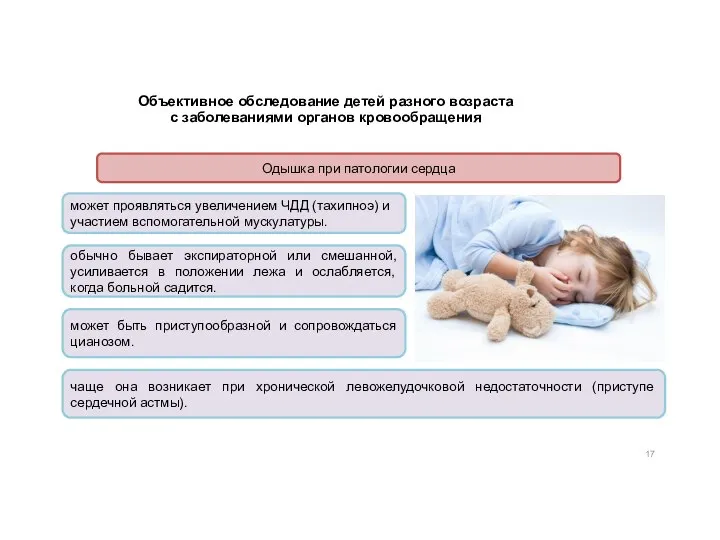 Объективное обследование детей разного возраста с заболеваниями органов кровообращения Одышка при патологии