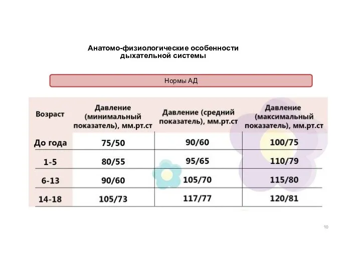 Анатомо-физиологические особенности дыхательной системы Нормы АД