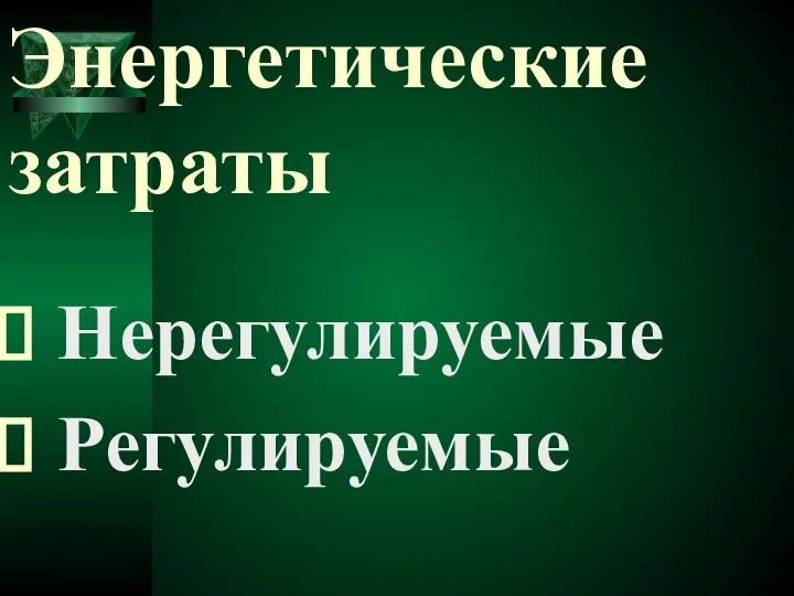 Энергетические затраты Нерегулируемые Регулируемые