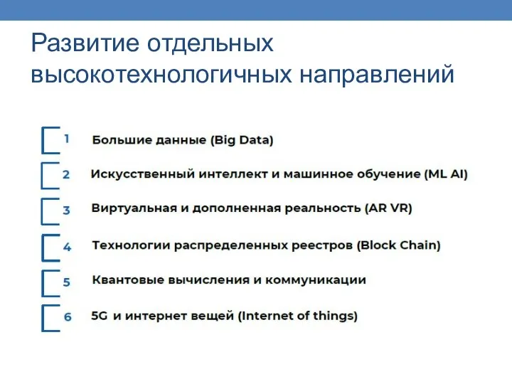 Развитие отдельных высокотехнологичных направлений