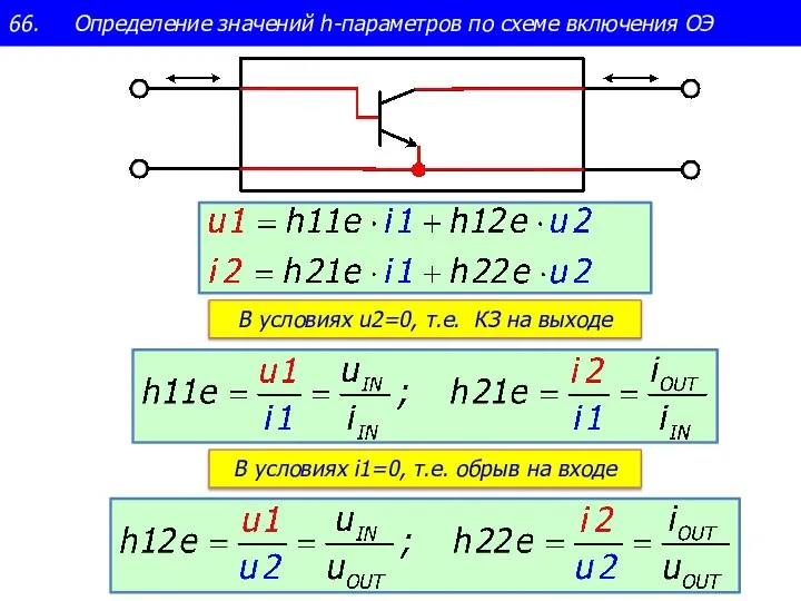 66. Определение значений h-параметров по схеме включения ОЭ В условиях u2=0, т.е.