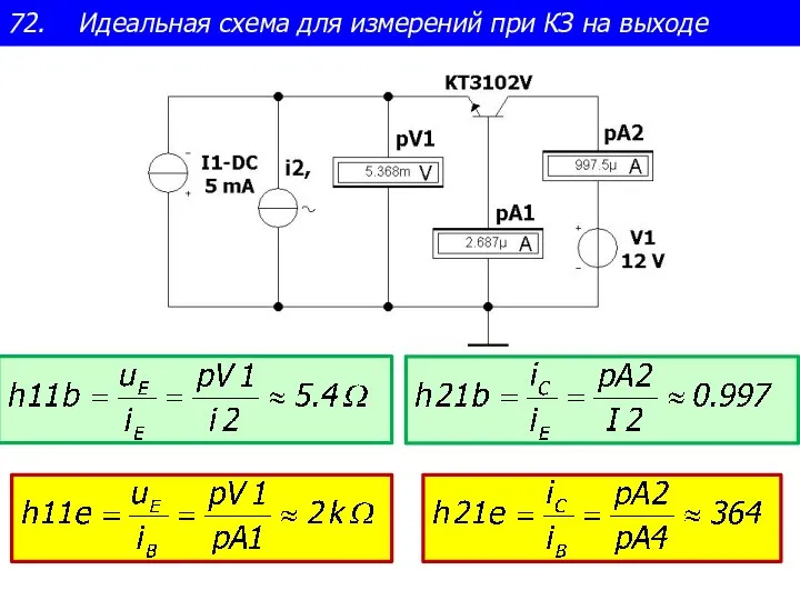 72. Идеальная схема для измерений при КЗ на выходе