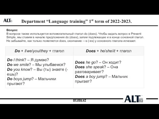 alt.edu.kz Department “Language training” 1st term of 2022-2023. Вопрос В вопросе также