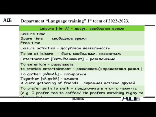 alt.edu.kz Department “Language training” 1st term of 2022-2023.