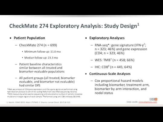 CheckMate 274 Exploratory Analysis: Study Design1 Patient Population CheckMate 274 (n =