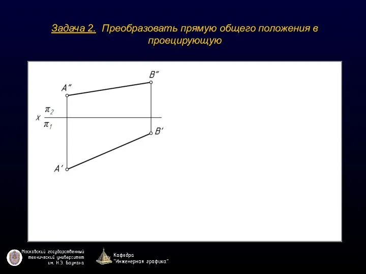 Задача 2. Преобразовать прямую общего положения в проецирующую