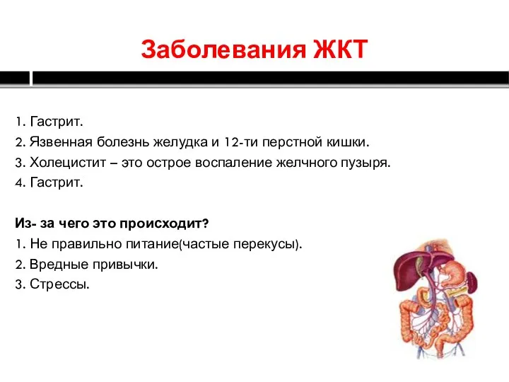 Заболевания ЖКТ 1. Гастрит. 2. Язвенная болезнь желудка и 12-ти перстной кишки.