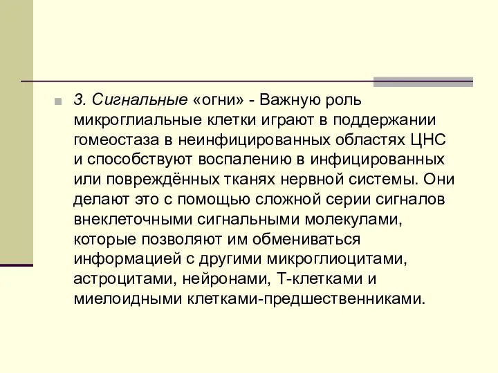 3. Сигнальные «огни» - Важную роль микроглиальные клетки играют в поддержании гомеостаза