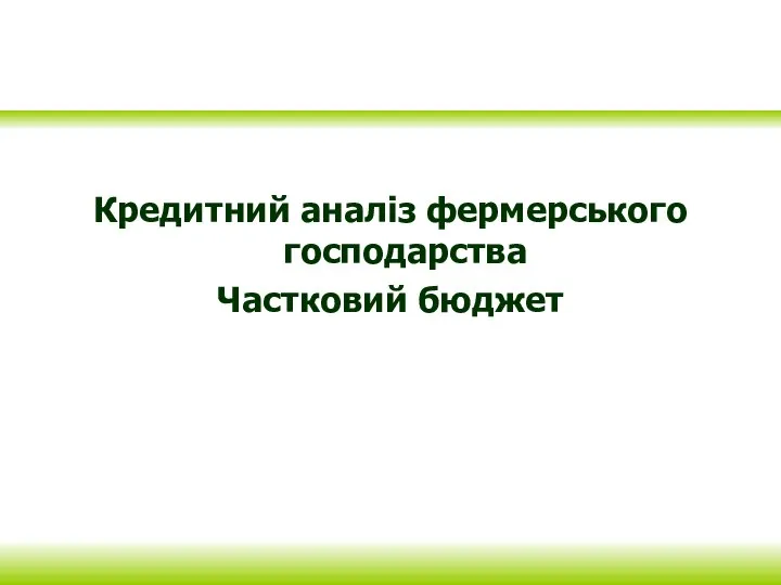 Кредитний аналіз фермерського господарства Частковий бюджет