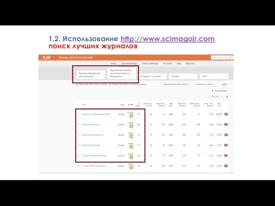 1.2. Использование http://www.scimagojr.com поиск лучших журналов