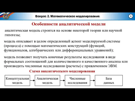 Вопрос 2. Математическое моделирование Особенности аналитической модели аналитическая модель строится на основе