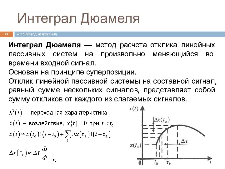 Интеграл Дюамеля 6.2.6 Метод наложения Интеграл Дюамеля — метод расчета отклика линейных