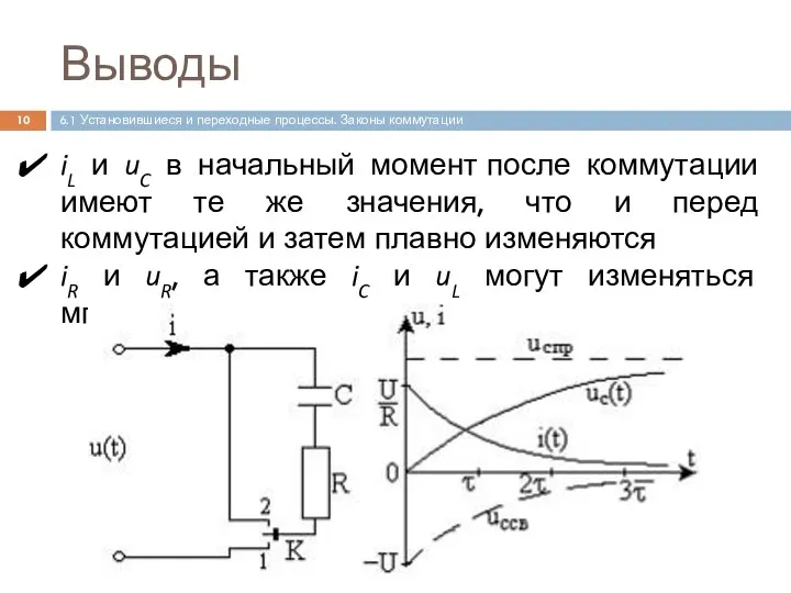 Выводы iL и uC в начальный момент после коммутации имеют те же