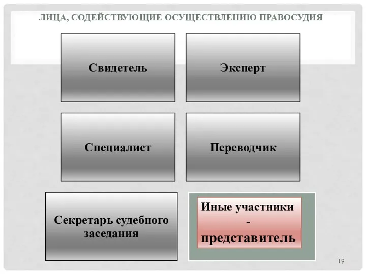 ЛИЦА, СОДЕЙСТВУЮЩИЕ ОСУЩЕСТВЛЕНИЮ ПРАВОСУДИЯ Иные участники - представитель