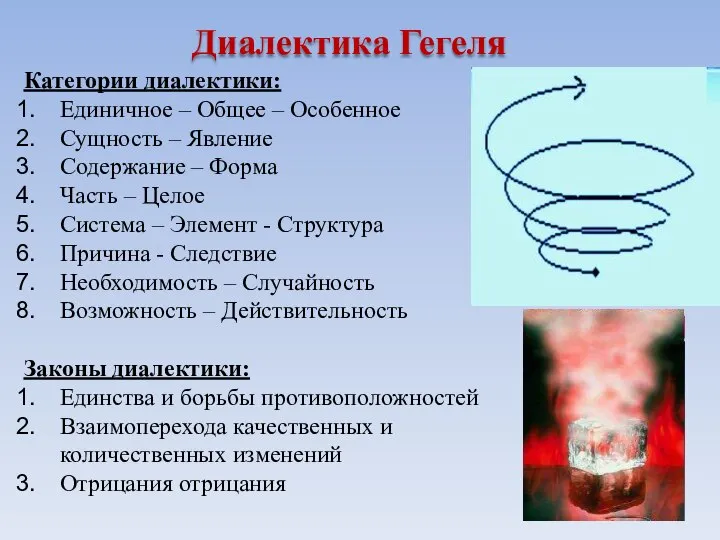 Диалектика Гегеля Категории диалектики: Единичное – Общее – Особенное Сущность – Явление