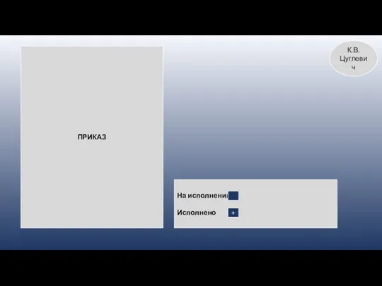 ПРИКАЗ На исполнении Исполнено + К.В. Цуглевич