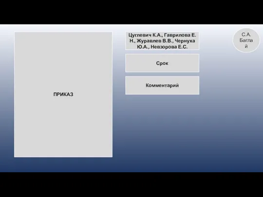 ПРИКАЗ Цуглевич К.А., Гаврилова Е.Н., Журавлев В.В., Чернуха Ю.А., Невзорова Е.С. Срок Комментарий С.А. Баглай