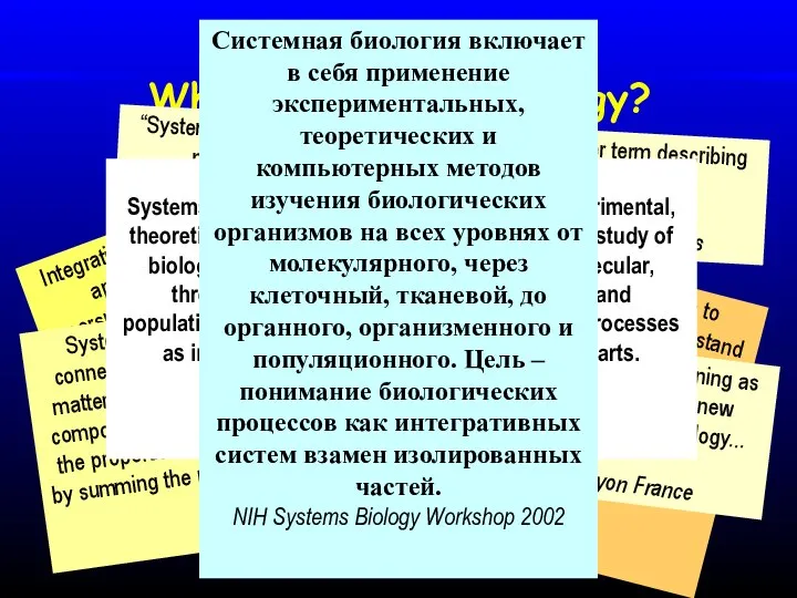 Definition: …? Определения What is Systems Biology? Integrative Biology is the study