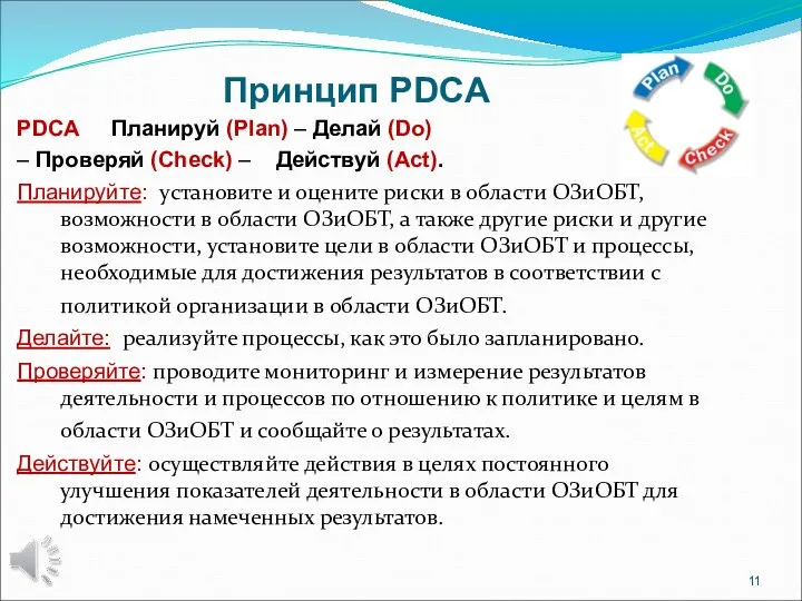 Принцип PDCA PDCA Планируй (Рlan) – Делай (Do) – Проверяй (Check) –