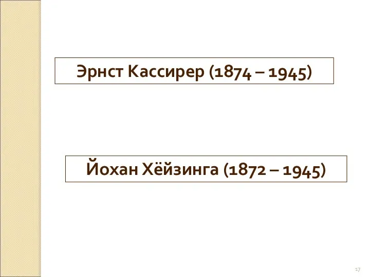 Эрнст Кассирер (1874 – 1945) Йохан Хёйзинга (1872 – 1945)