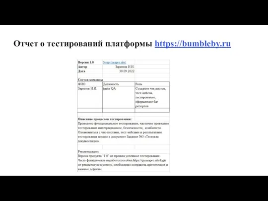 Отчет о тестирований платформы https://bumbleby.ru