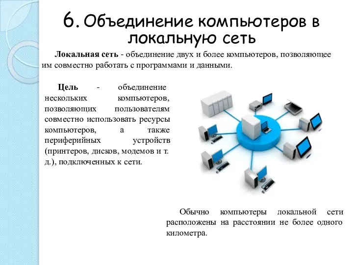 Локальная сеть - объединение двух и более компьютеров, позволяющее им совместно работать