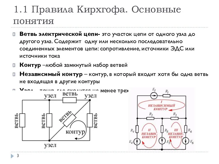 1.1 Правила Кирхгофа. Основные понятия Ветвь электрической цепи- это участок цепи от