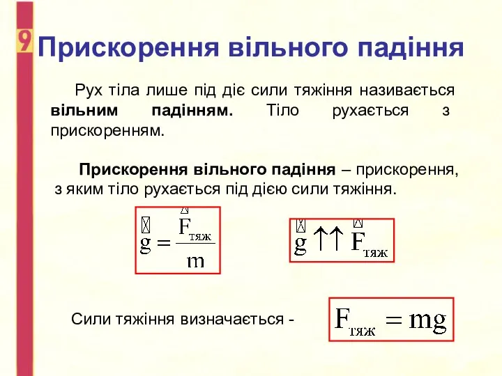 Прискорення вільного падіння Рух тіла лише під діє сили тяжіння називається вільним