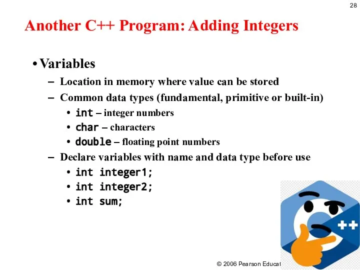 Another C++ Program: Adding Integers Variables Location in memory where value can