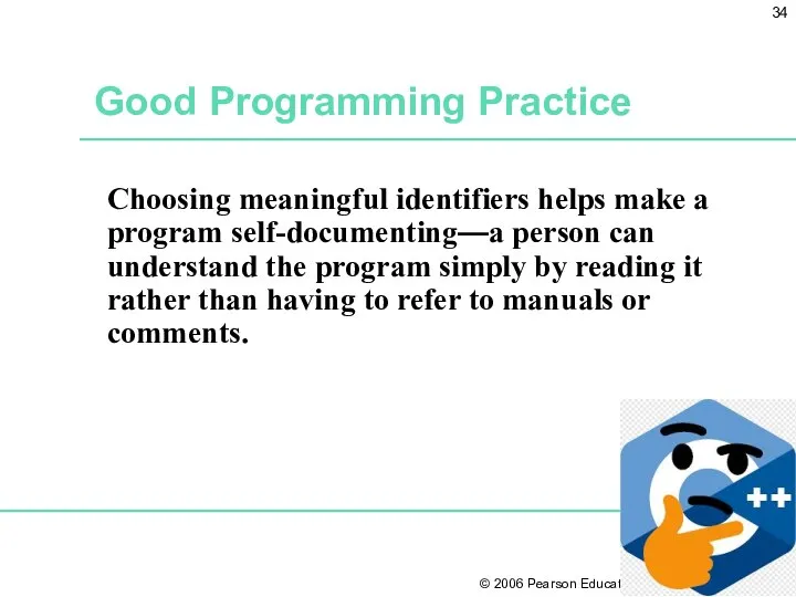 Good Programming Practice Choosing meaningful identifiers helps make a program self-documenting—a person
