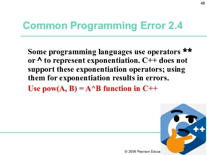 Common Programming Error 2.4 Some programming languages use operators ** or ^