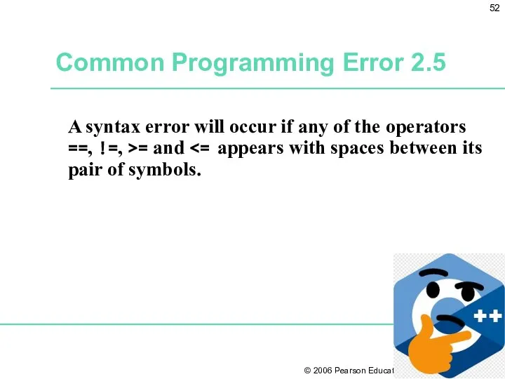 Common Programming Error 2.5 A syntax error will occur if any of