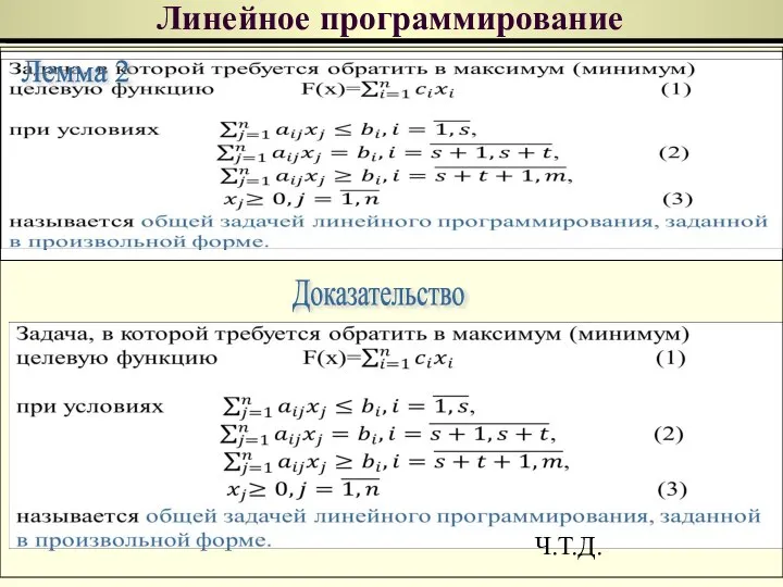 Линейное программирование Доказательство Ч.Т.Д. Лемма 2