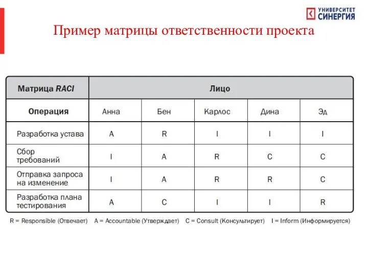 Пример матрицы ответственности проекта