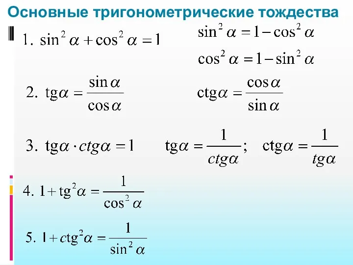 Основные тригонометрические тождества