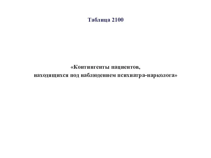 Таблица 2100 «Контингенты пациентов, находящихся под наблюдением психиатра-нарколога»