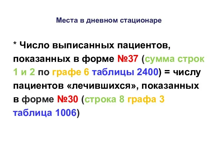 Места в дневном стационаре * Число выписанных пациентов, показанных в форме №37